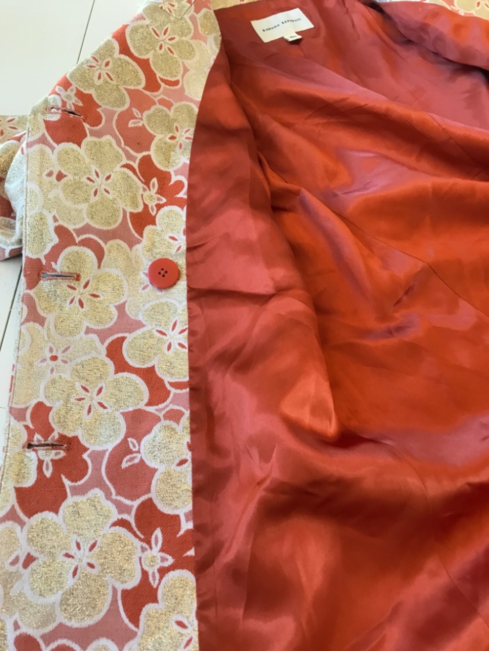 Y2K 🔥 2005 RUNWAY BANANA REPUBLIC CORAL FLORAL METALLIC JACQUARD TRENCH - Picture 16 of 16
